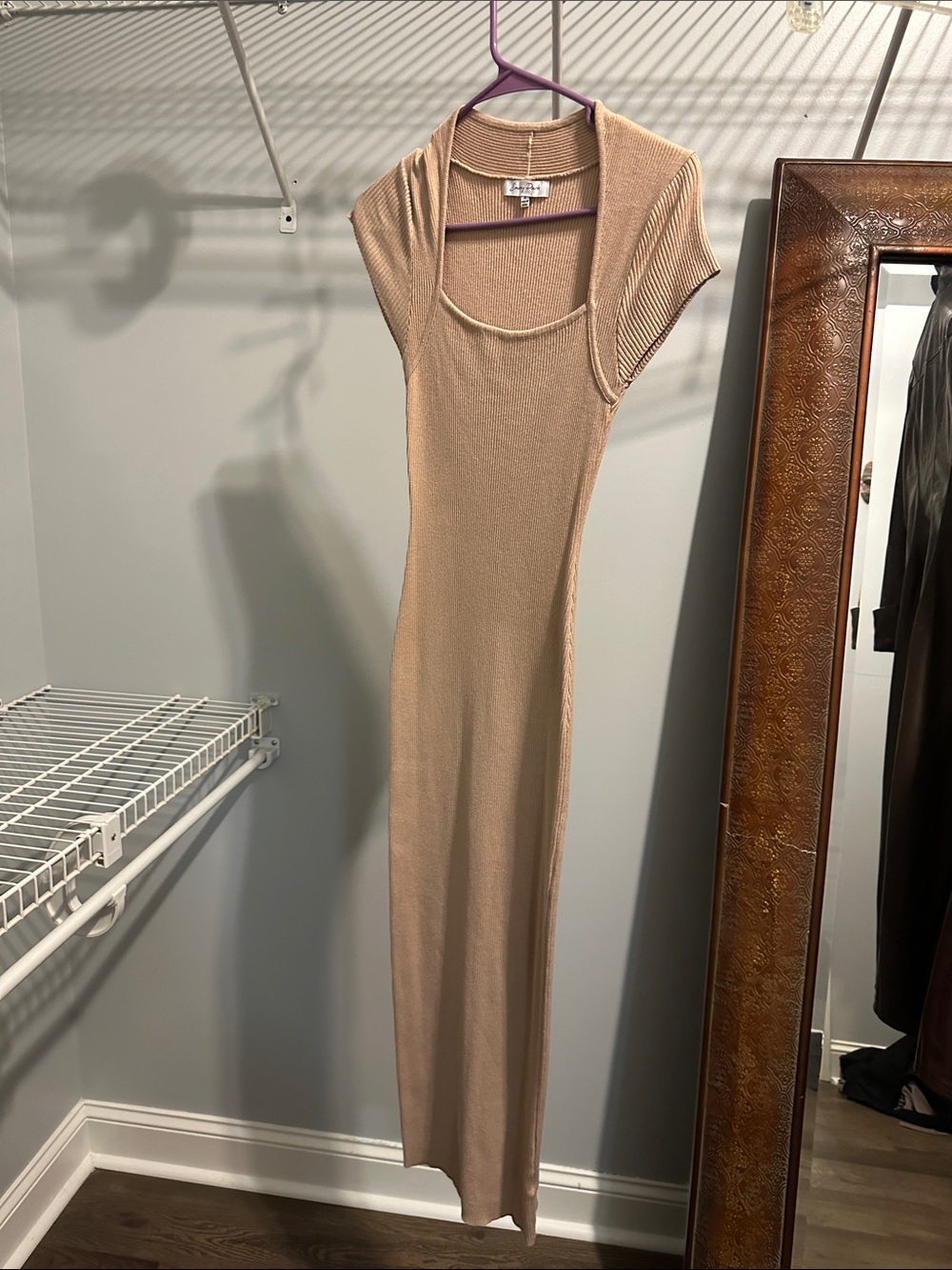emory park Beige Ribbed Maxi Scoop-Neck Dress
